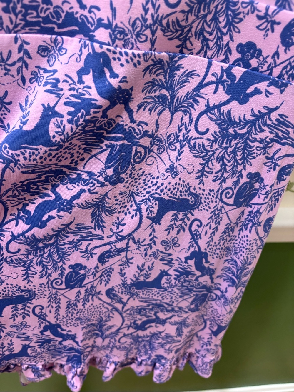 Lilly Pulitzer Jungle Toile Wrap Dress Pink Blue Monkey Leopard Ruffle Hem M - Picture 6 of 6